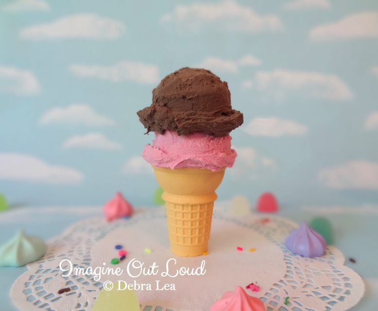 Fake Ice Cream French Vanilla Swirl Pastel Pink Cone Photo Prop Decor